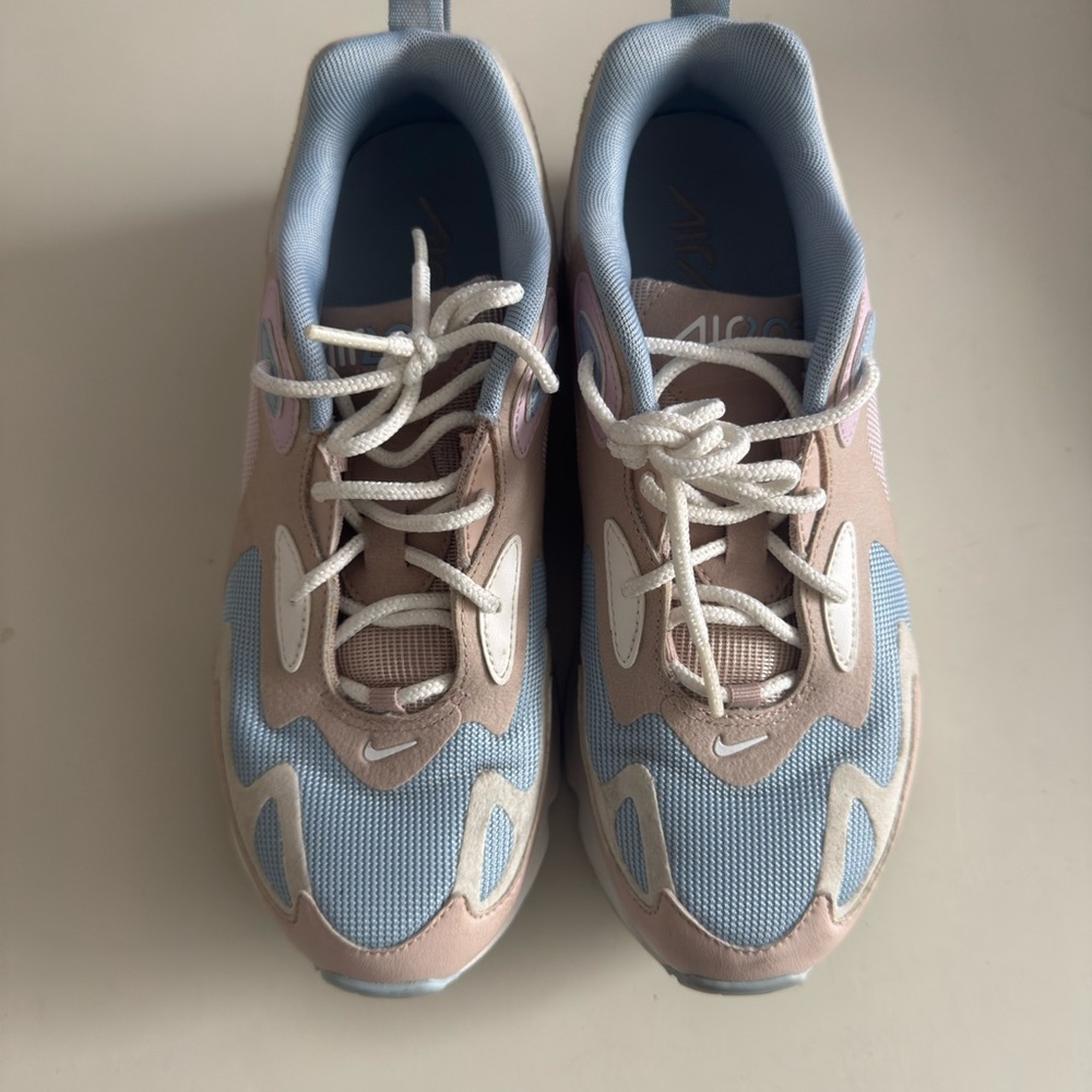 Nike Women's Air Max 270 React in Cream and Blue - Picture 2 of 10